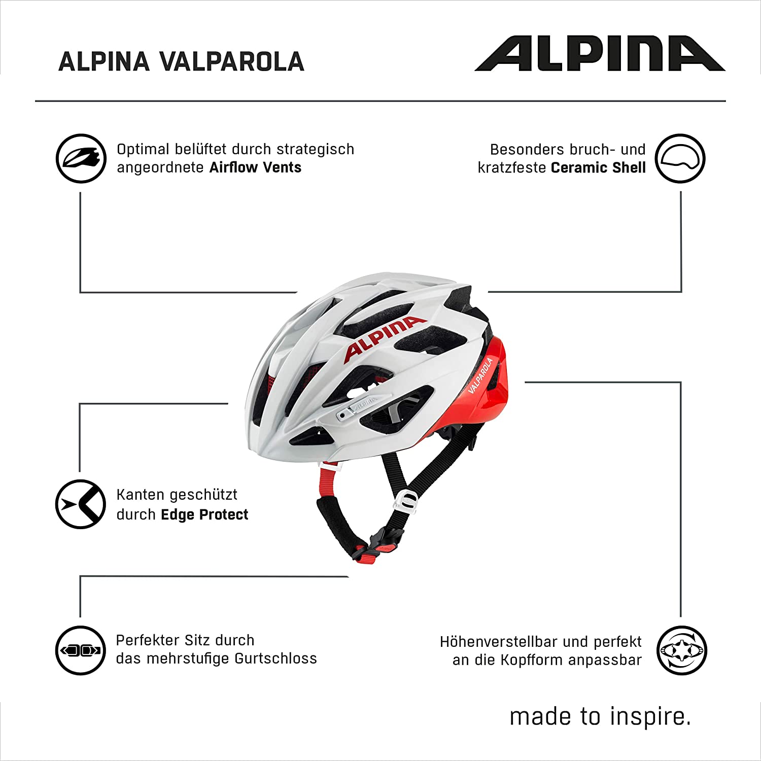Alpina Valparola Fahrradhelm white red Unisex
