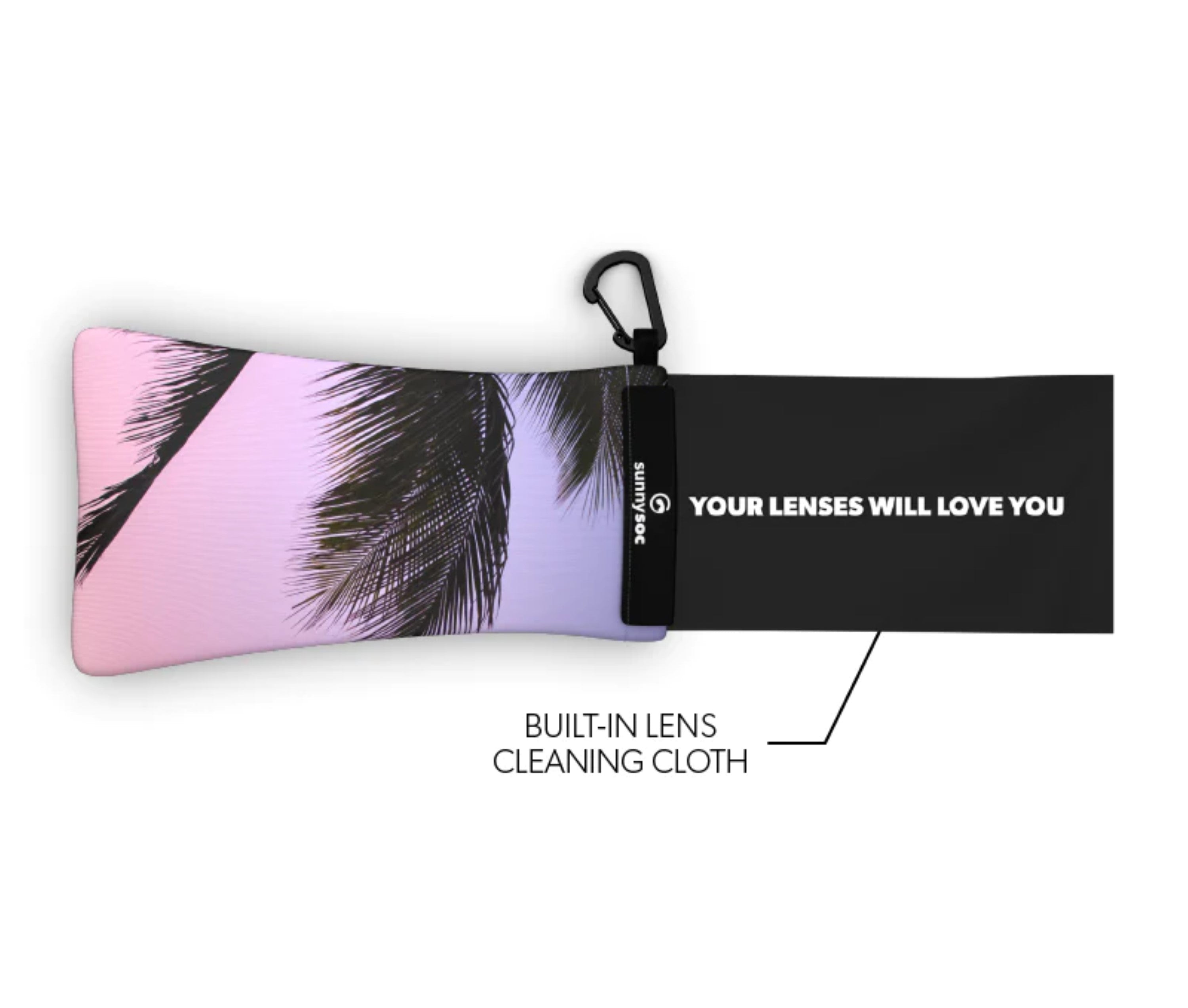 Sunnysoc SUNSET PALM Etui Brille Sonnenbrille Handy Tasche Schutzhülle Beutel Sack mit Karabinerhaken
