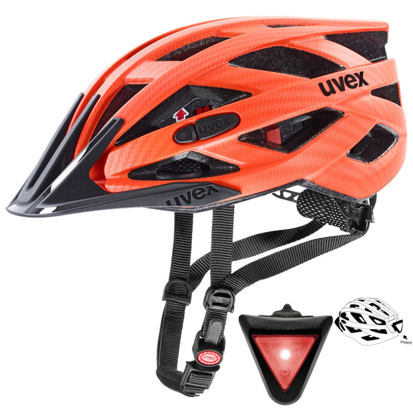 Uvex I-VO CC mit LED Licht Fahrradhelm carbon look orange mat mit Rücklicht Unisex Erwachsene