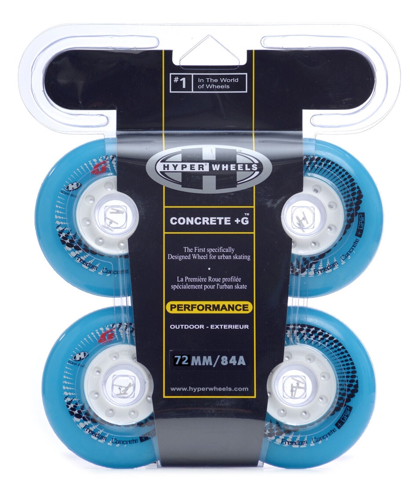 Hyper Wheels Concrete +Grip Performance Outdoor 4er oder 8er Set Rollen - 72mm / 84 A türkis