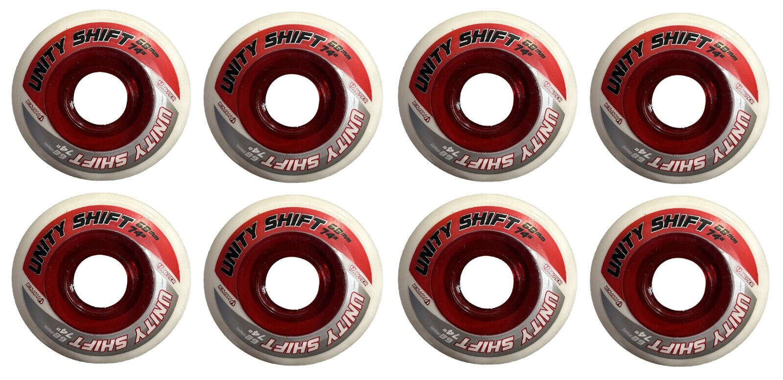 Hyper Inline Wheels Unity Shift Hockey Indoor 4er oder 8er Set Rollen - 68mm / 74 A white red