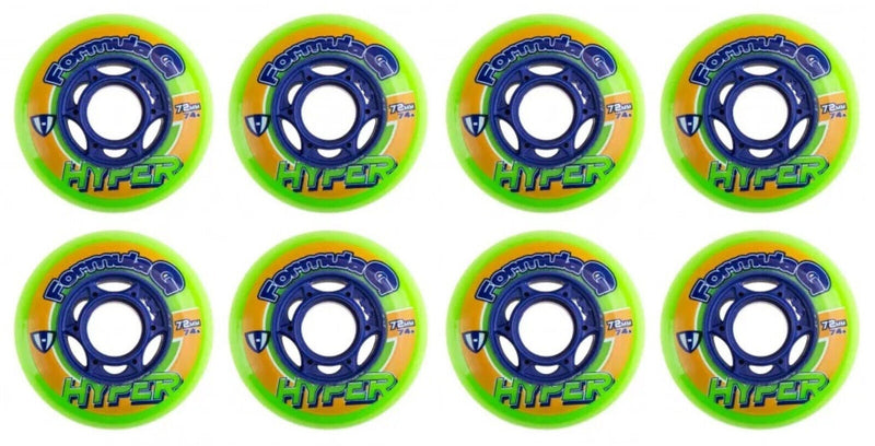 Hyper Inline Wheels Formula G Hockey Indoor 4er oder 8er Set Rollen - 72mm / 74 A lime green blue