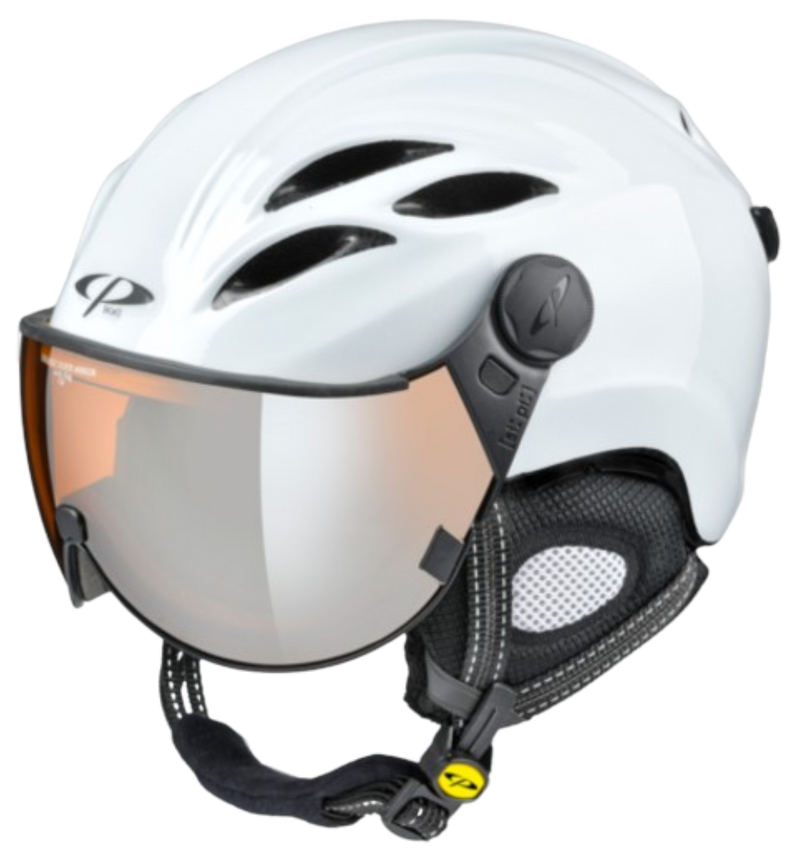 CP CURAKO Ski-Snowboardhelm mit Visier white shiny mit orange silver mirror Visier Unisex