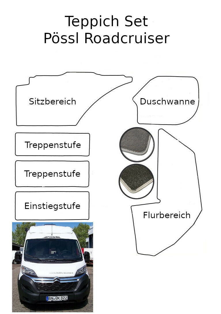 TEPPICH SET passend für Pössl Roadcruiser 636 mit Raumbad optional mit Heckgarage