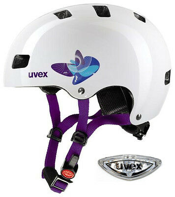 uvex Kid 3 butterfly blue + LED Rücklicht Kinder Fahrradhelm Radhelm Roller Helm