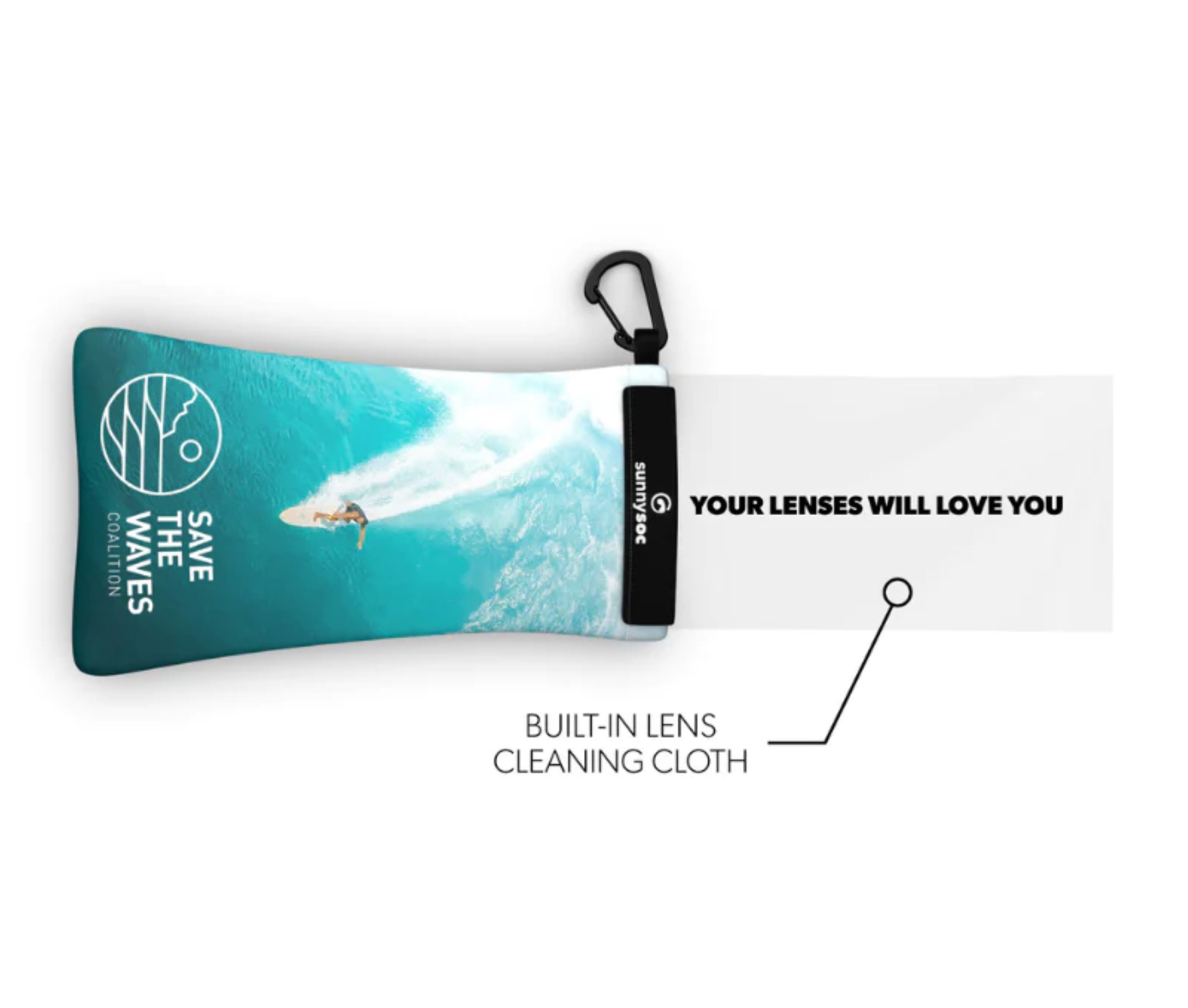 Sunnysoc SAVE THE WAVES Etui Brille Sonnenbrille Handy Tasche Schutzhülle Beutel Sack mit Karabinerhaken