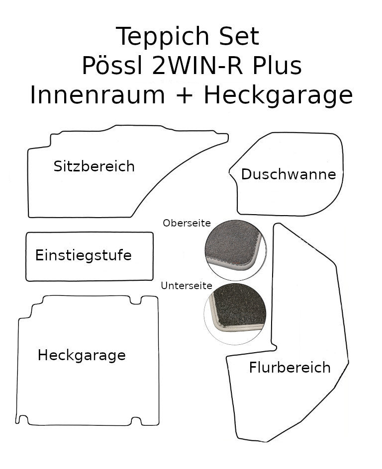 TEPPICH SET passend für Pössl 2WinPlus-R 599 mit Raumbad optional mit Heckgarage