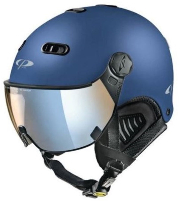 CP CARACHILLO Ski-Snowboardhelm mit Visier maritime blue s.t black mit dl vario brown pol ice mirror Visier Unisex