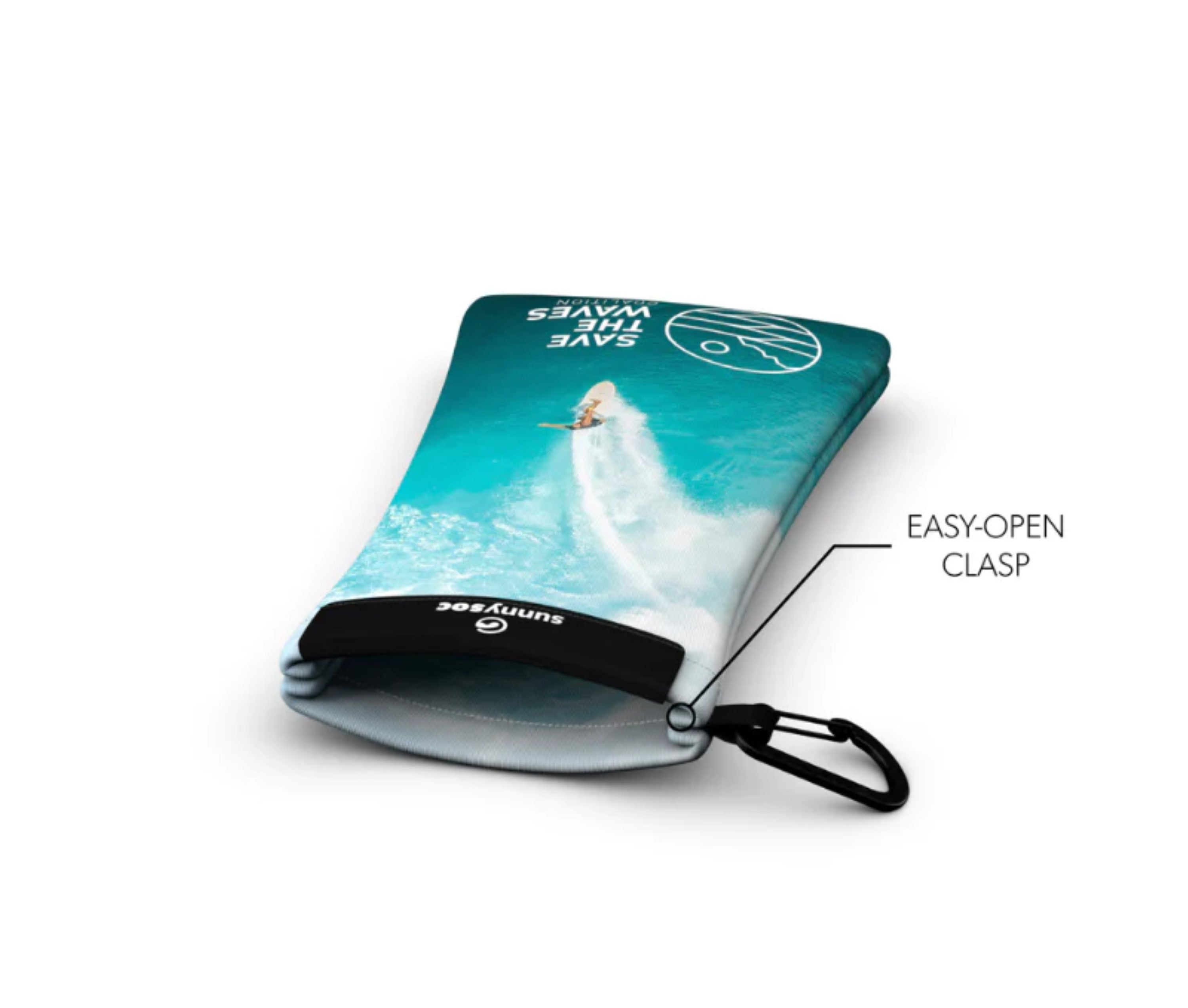 Sunnysoc SAVE THE WAVES Etui Brille Sonnenbrille Handy Tasche Schutzhülle Beutel Sack mit Karabinerhaken